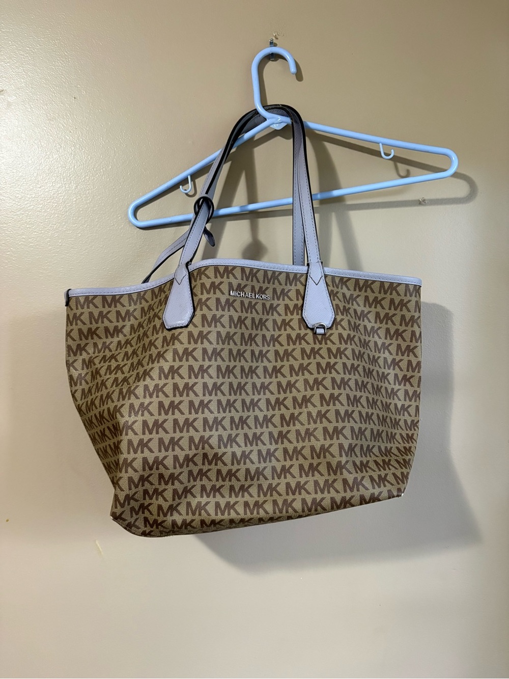 Michael Kors Brown Signature Canvas Tote with Lavender  Trim